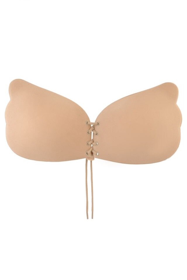 Sutien cu push-up si parte adeziva, fara bretele, Bej